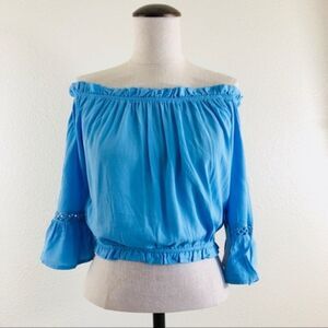 Blue Off The Shoulder Crop Top 